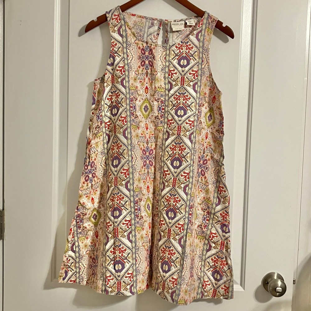 Rachel Zoe 100% linen Aztec‎ Trapeze Dress Pockets Women's Sz S